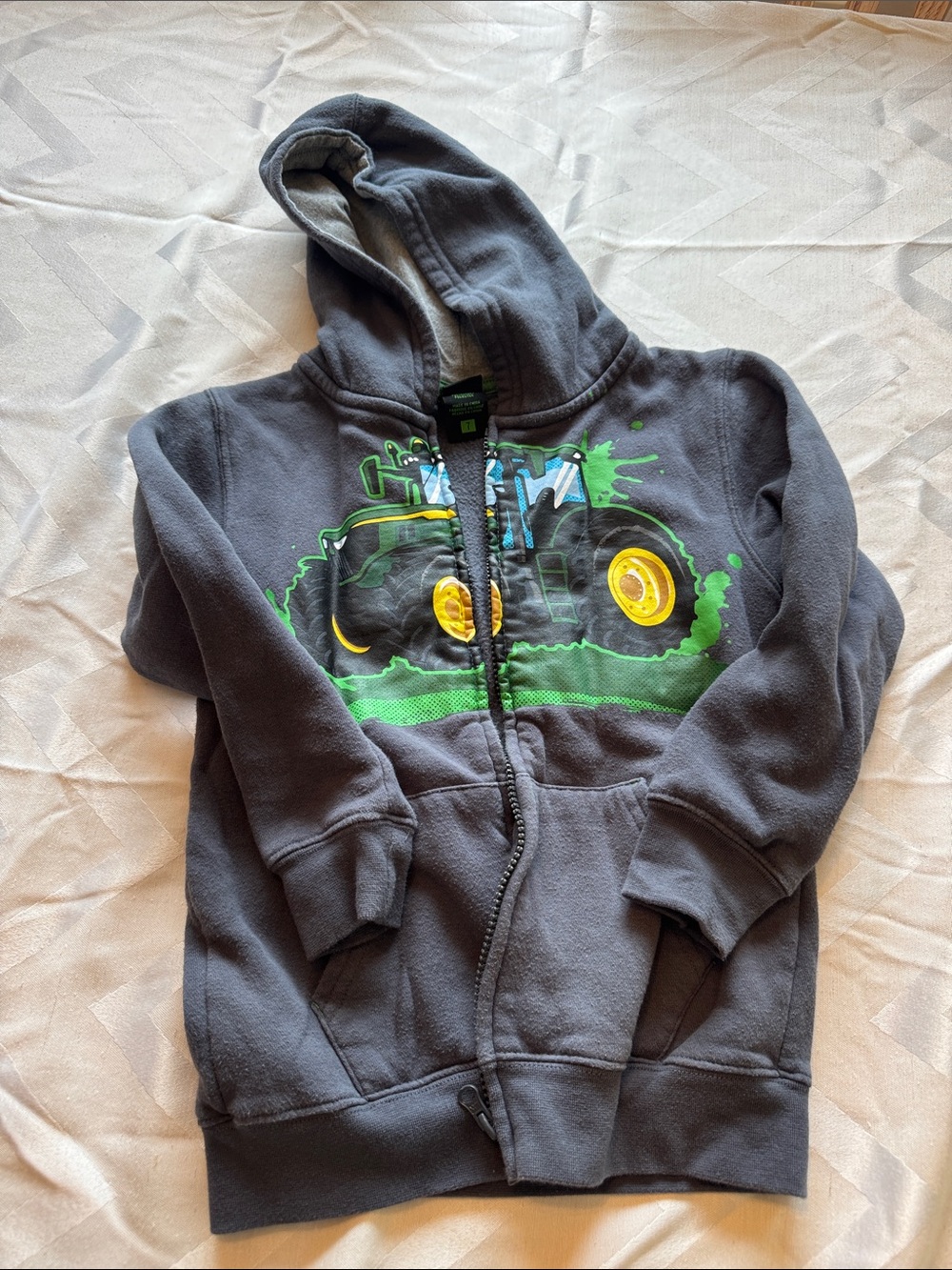 John Deere Gray Hoodie with Green and Yellow Tractor Graphic